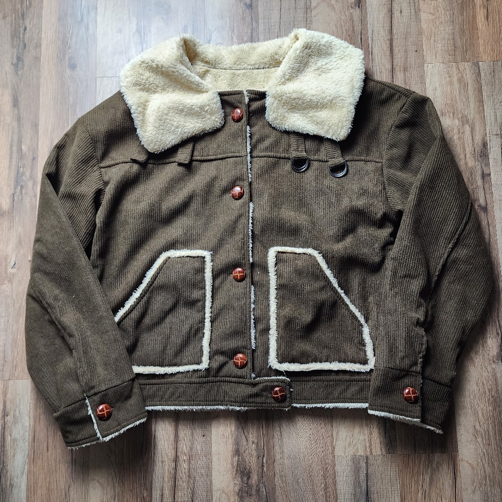 Women's Grunge Punk Corduroy & Faux Fur Patchwork SHEIN Jacket Size Small